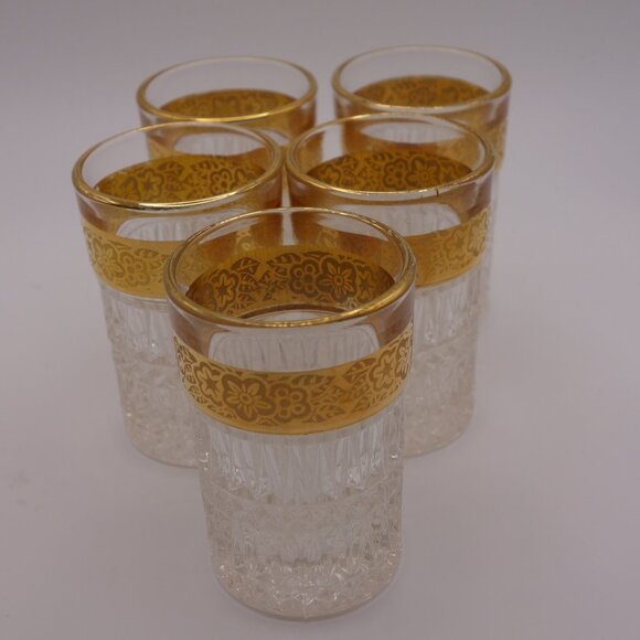 Set of One(1) Glass Bottle and Five(5) Shot Glasses with Gold Decoration - Picture 7 of 12